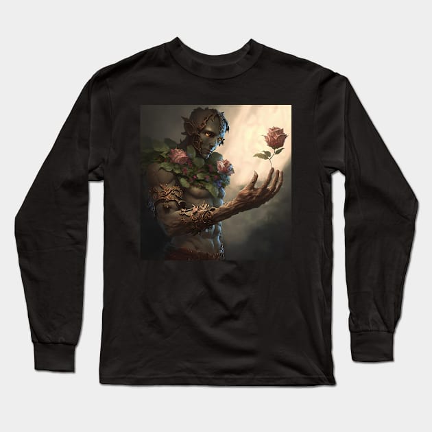 Green elf with roses Long Sleeve T-Shirt by MorningPanda